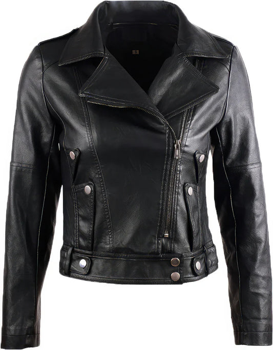 Cropped Faux Leather Biker Jacket | Slim Fit | Chic and Edgy