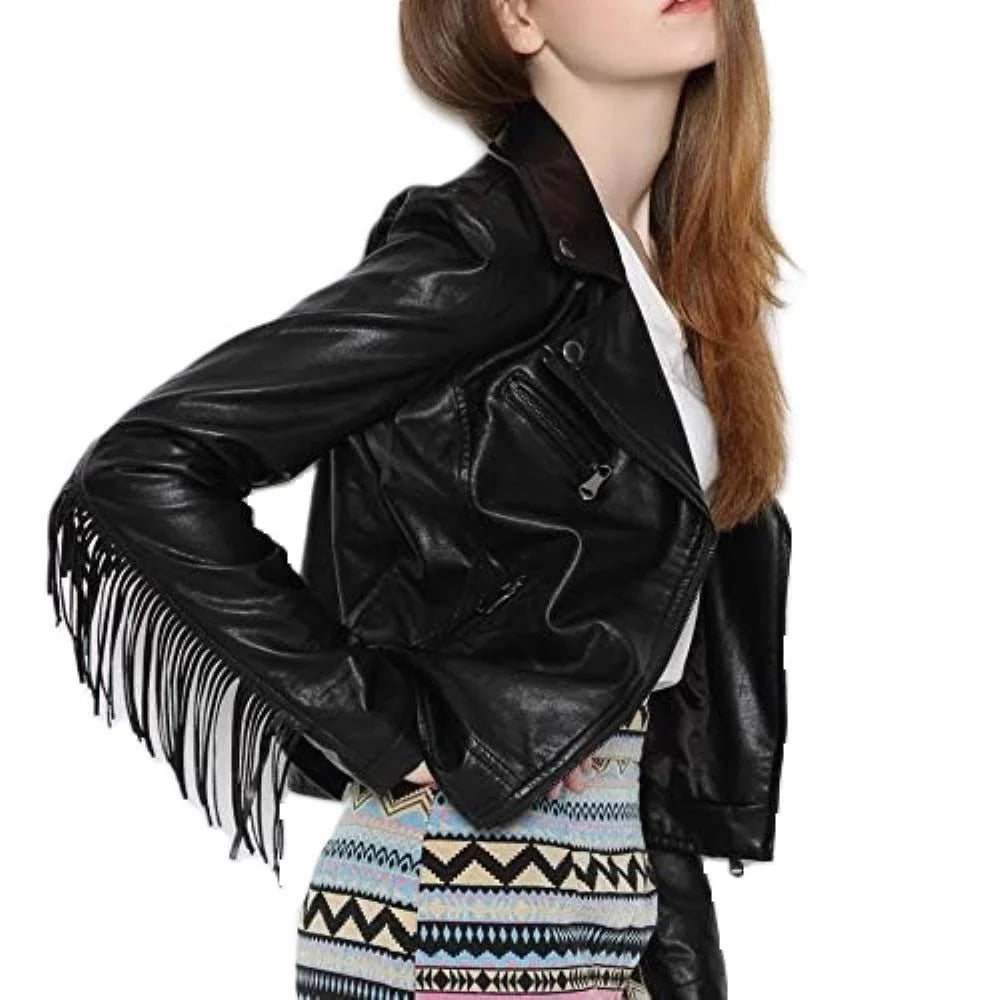 Cropped Fringe Faux Leather Jacket | Edgy and Chic | Statement Piece