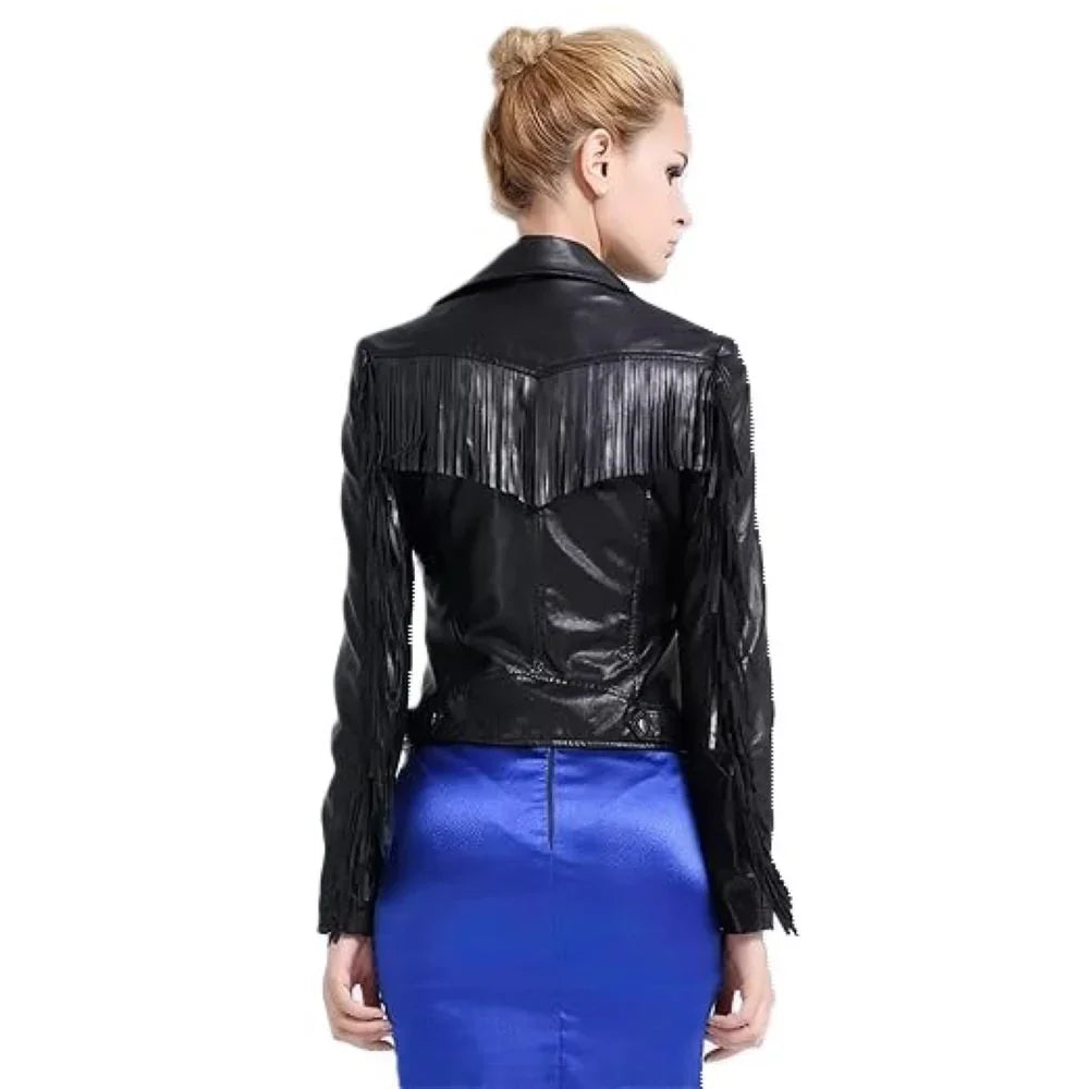 Cropped Fringe Faux Leather Jacket | Edgy and Chic | Statement Piece