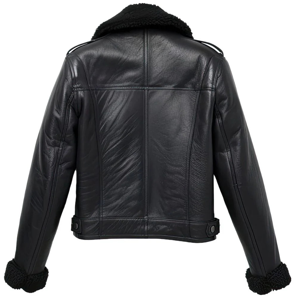 Faux Leather Biker Jacket with Shearling Trim | Warm and Stylish | Classic Design