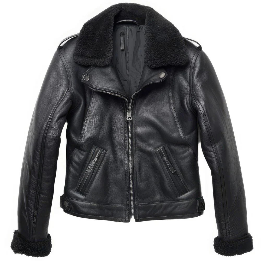 Faux Leather Biker Jacket with Shearling Trim | Warm and Stylish | Classic Design