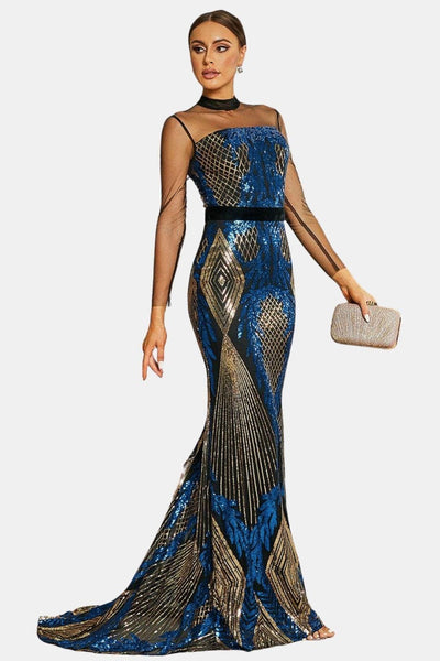Ysa - Stand Collar Sequin Mermaid Evening Dress