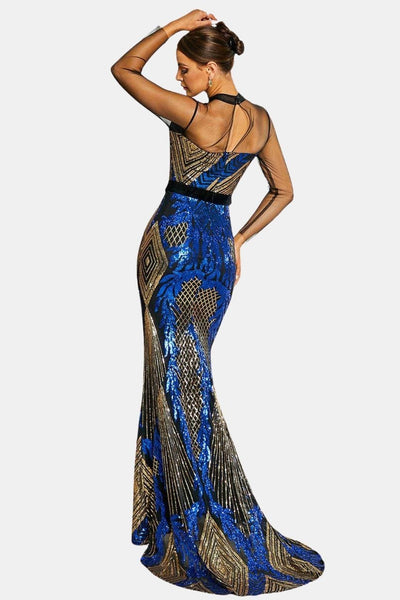 Ysa - Stand Collar Sequin Mermaid Evening Dress