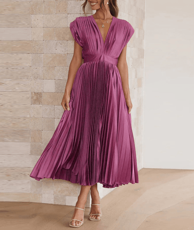 Zaffira – V-Neck Pleated Midi Dress