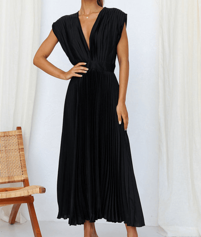 Zaffira – V-Neck Pleated Midi Dress