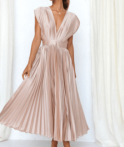 Zaffira – V-Neck Pleated Midi Dress