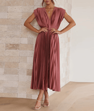 Zaffira – V-Neck Pleated Midi Dress