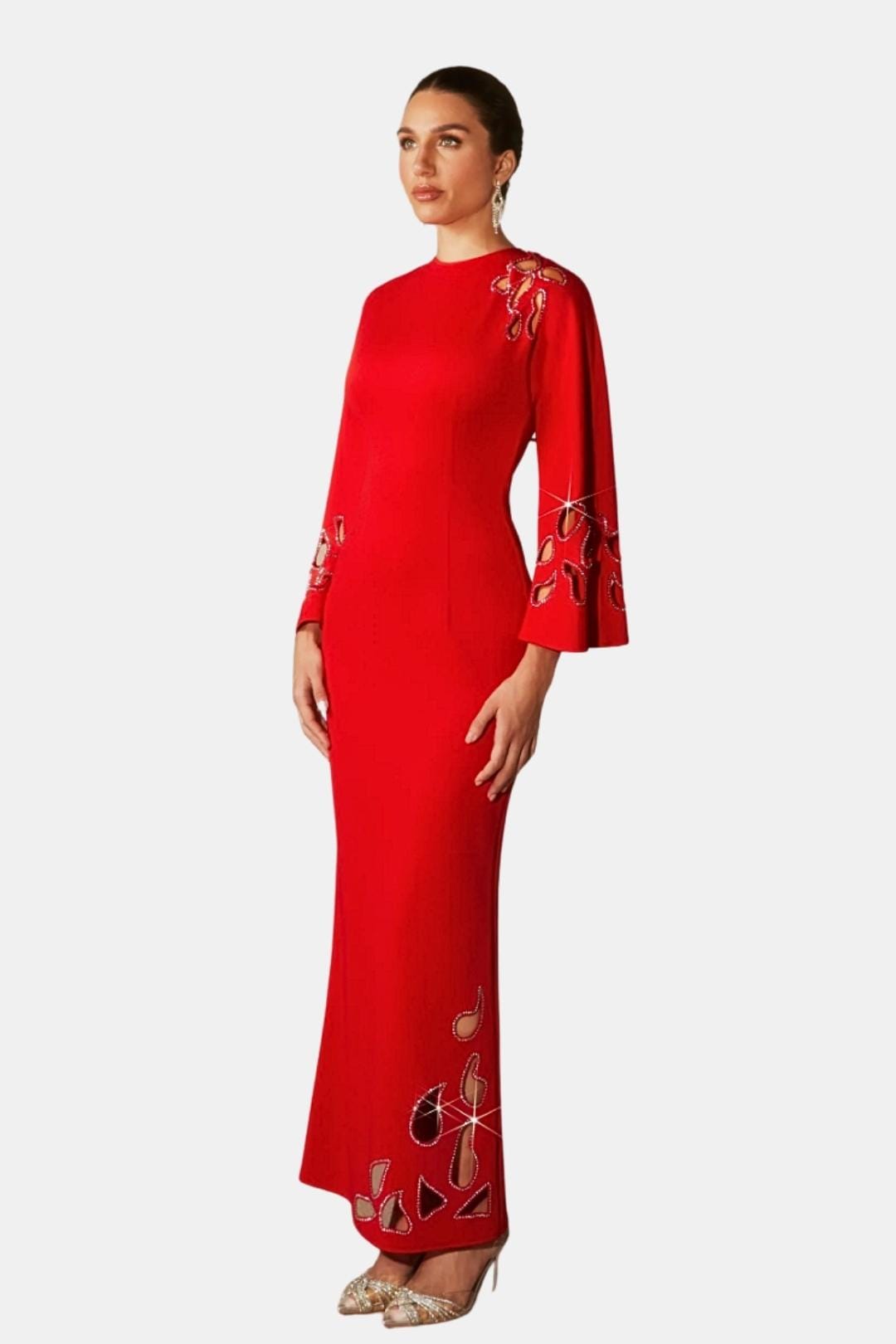 Zarelia - Long Sleeve Hollow Maxi Cocktail Dress
