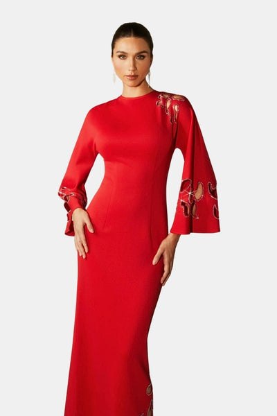 Zarelia - Long Sleeve Hollow Maxi Cocktail Dress