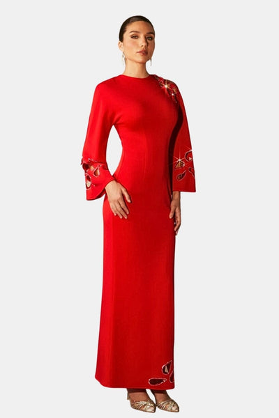 Zarelia - Long Sleeve Hollow Maxi Cocktail Dress