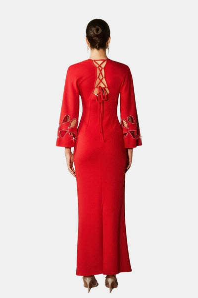 Zarelia - Long Sleeve Hollow Maxi Cocktail Dress