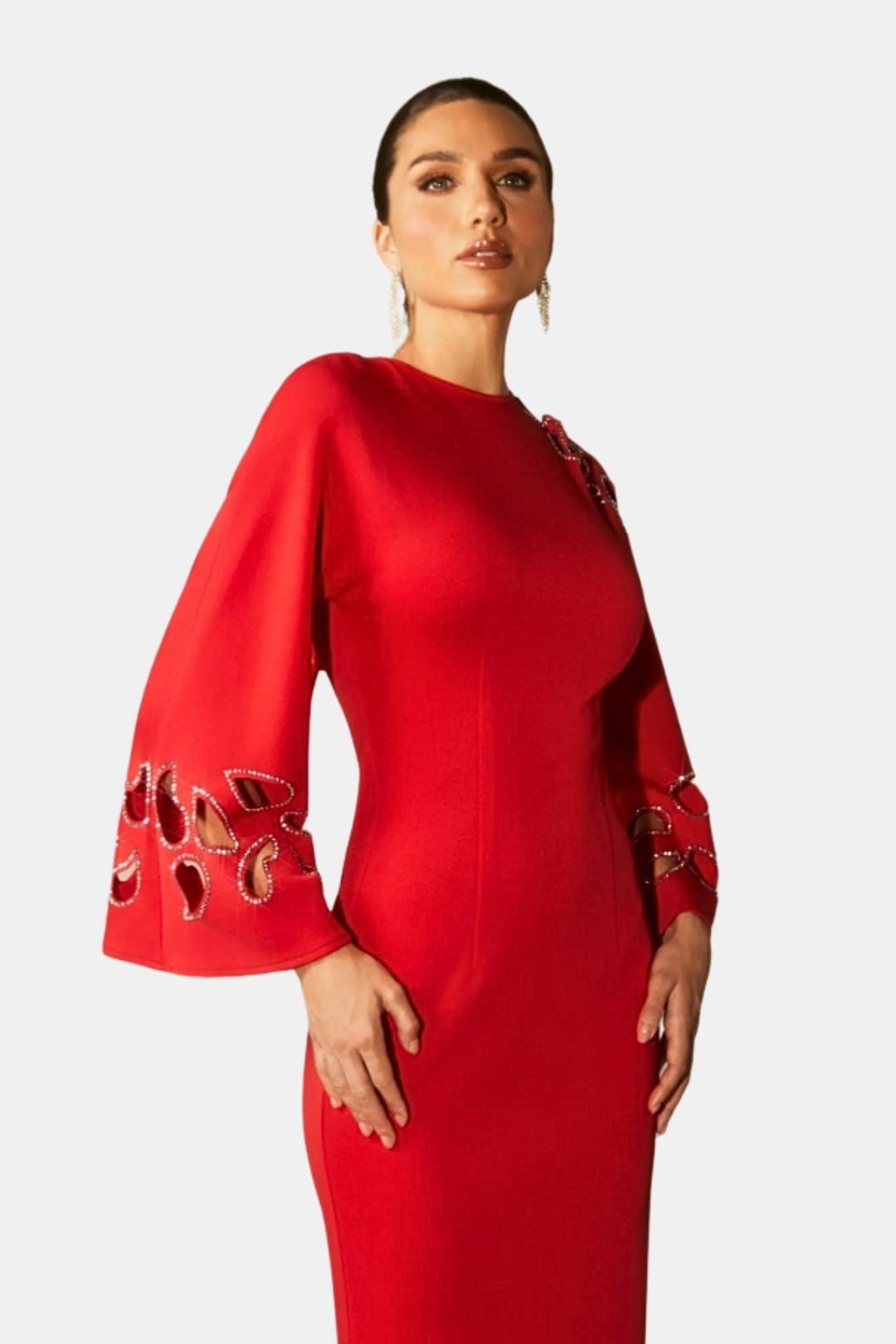 Zarelia - Long Sleeve Hollow Maxi Cocktail Dress
