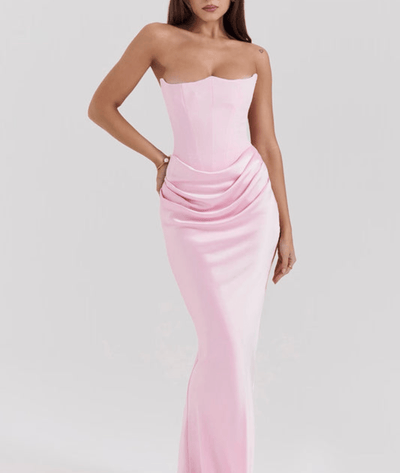 Zefyra – Elegant Draped Strapless Maxi Dress