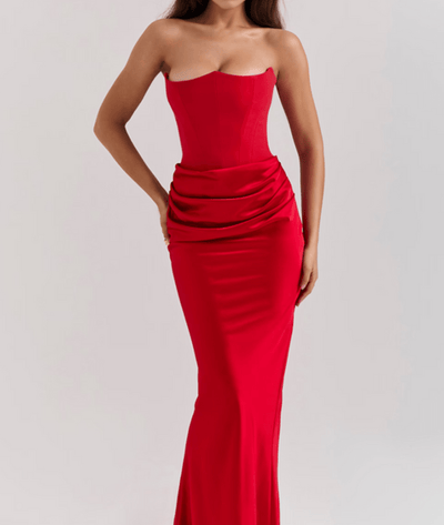 Zefyra – Elegant Draped Strapless Maxi Dress