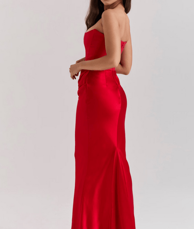 Zefyra – Elegant Draped Strapless Maxi Dress