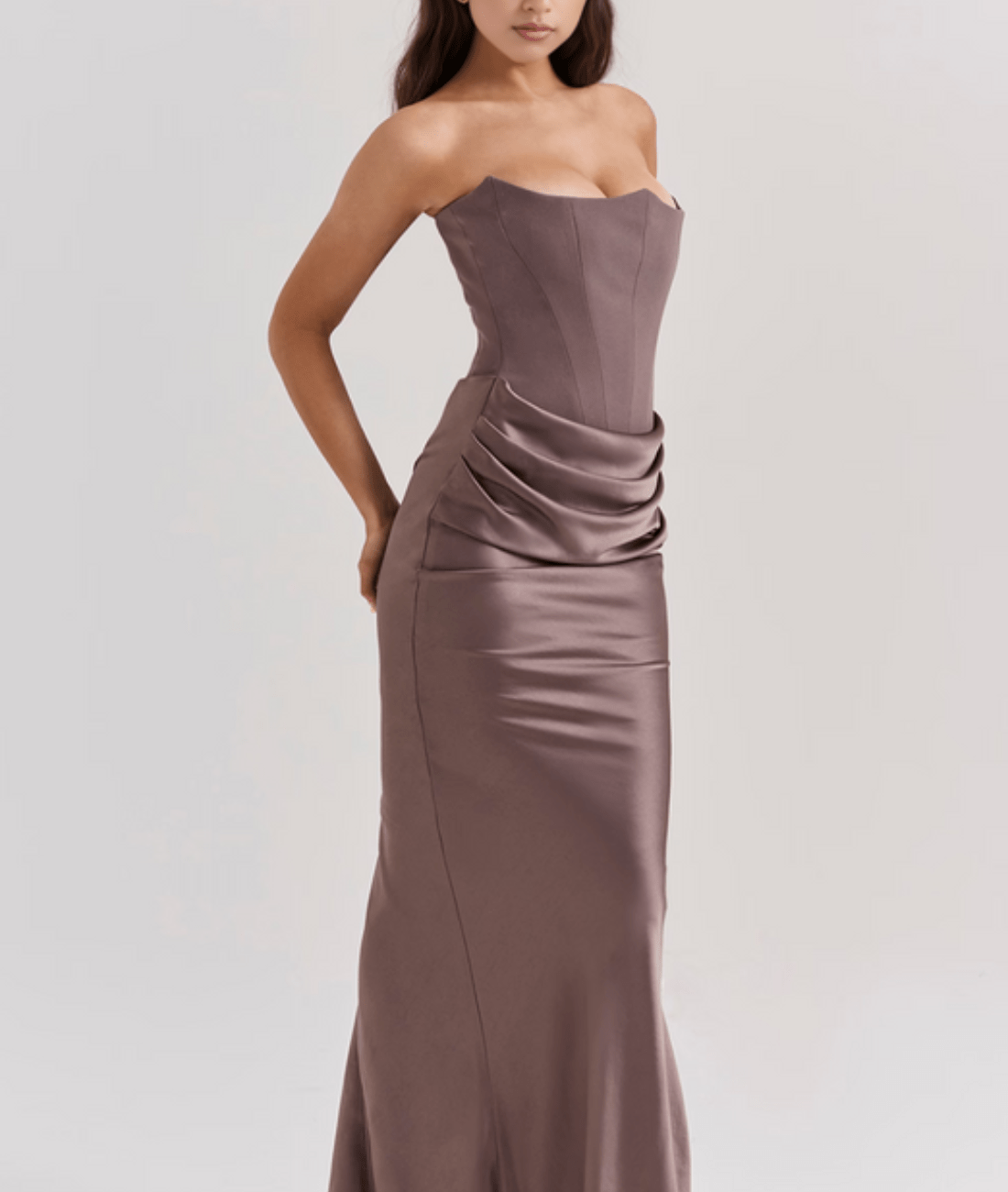 Zefyra – Elegant Draped Strapless Maxi Dress