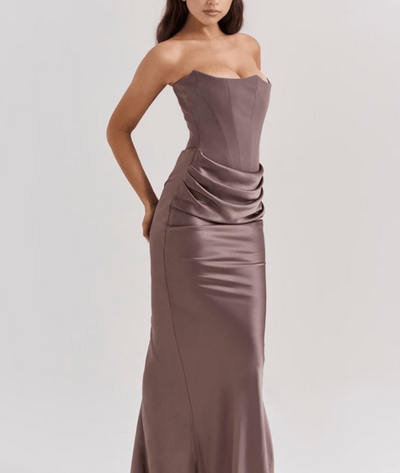 Zefyra – Elegant Draped Strapless Maxi Dress
