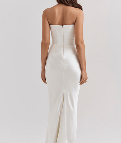 Zefyra – Elegant Draped Strapless Maxi Dress