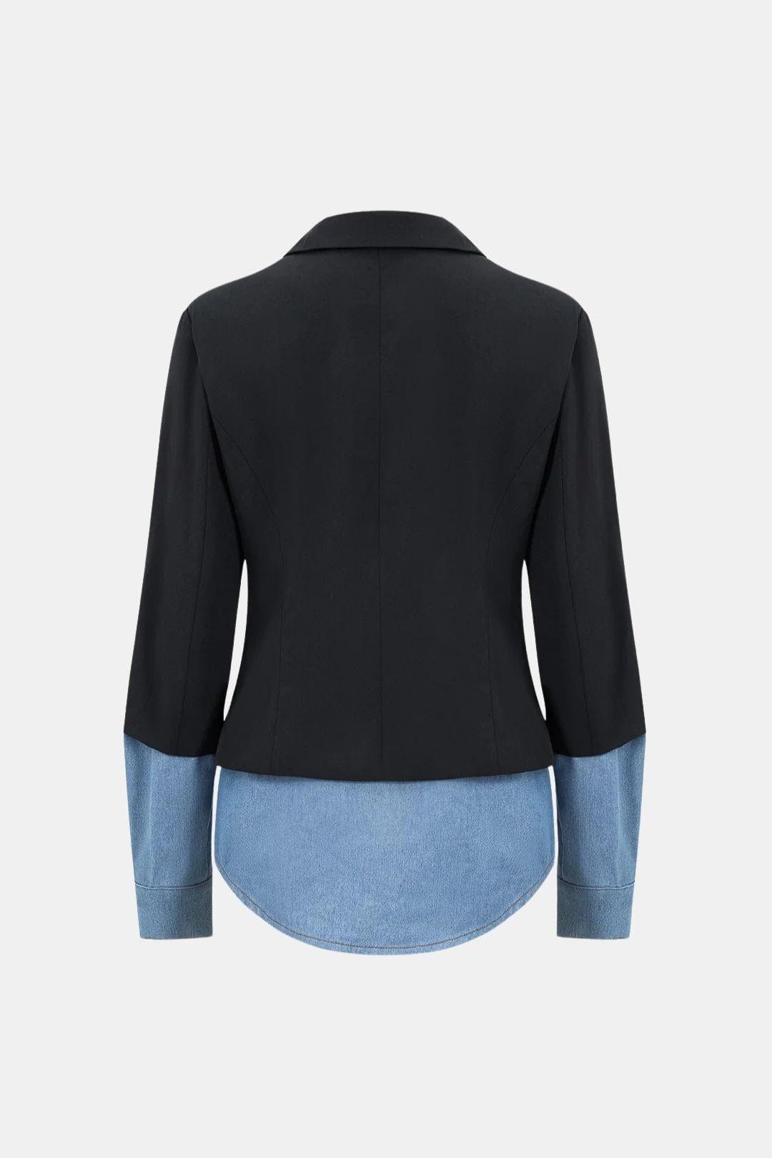 Zofia – Denim Patchwork Notched Lapel Blazer