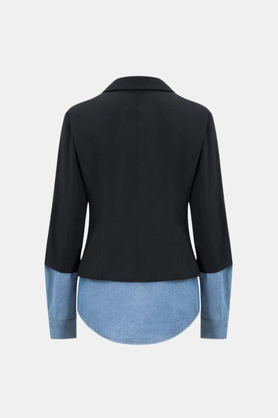 Zofia – Denim Patchwork Notched Lapel Blazer