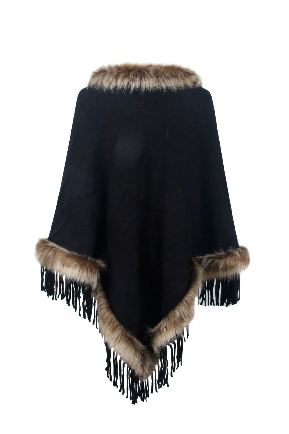 Faux Fur Trim Poncho | Elegant Knit Design | Cozy & Stylish | Versatile Layer