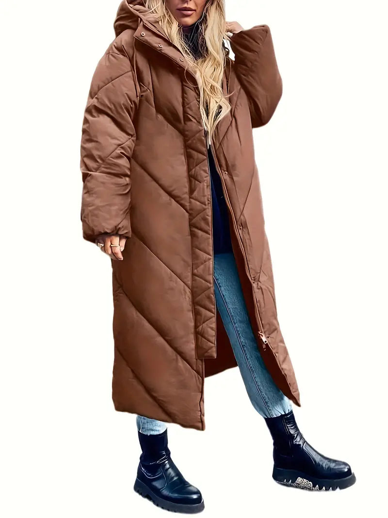 Long Quilted Puffer Coat | Oversized Fit | Hooded Design | Ultimate Winter Warmth