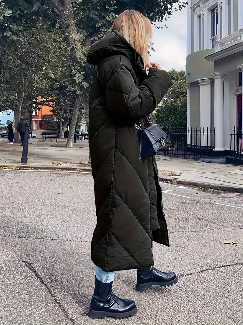 Long Quilted Puffer Coat | Oversized Fit | Hooded Design | Ultimate Winter Warmth