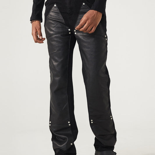 Faux Leather Pants | Black | Studded Detail