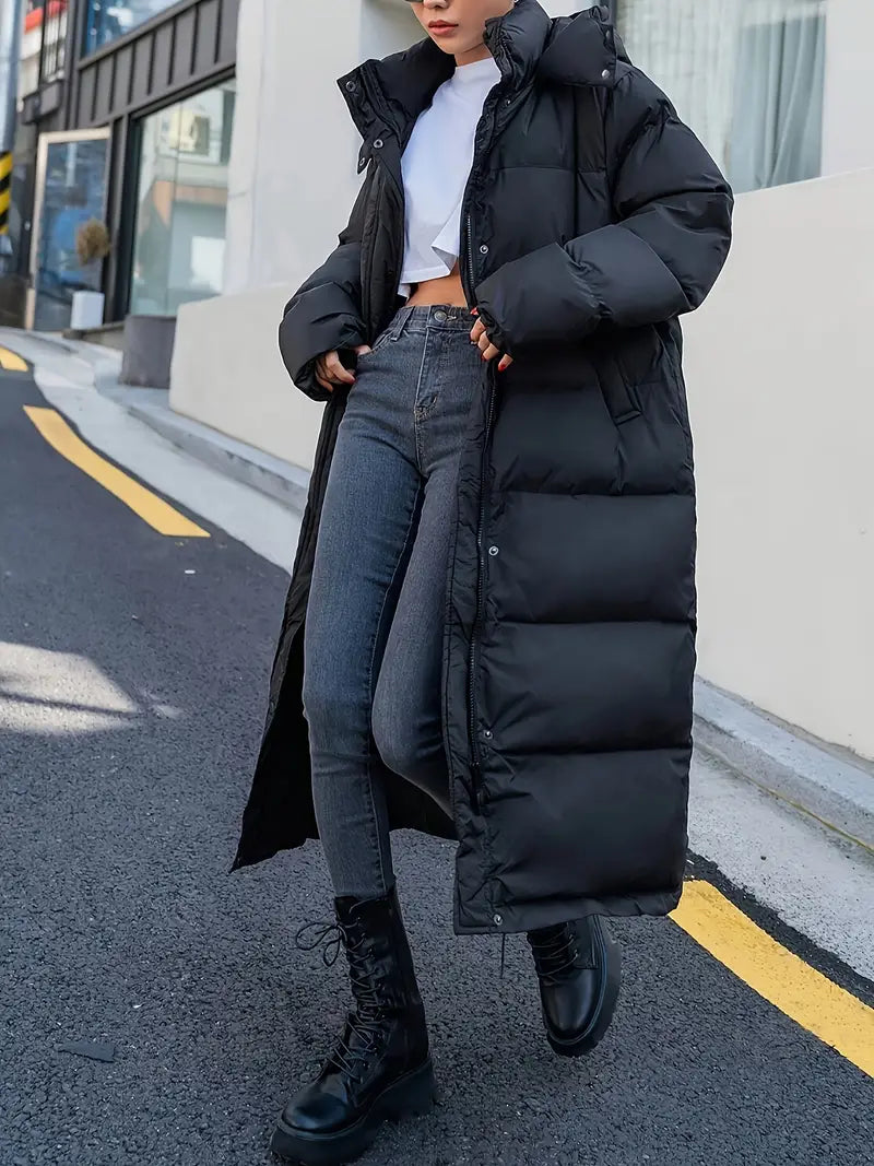 Longline Oversized Puffer Coat | High-Neck Design | Winter Insulated Warmth