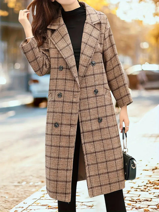 Plaid Double-Breasted Wool Coat | Classic Check Pattern | Tailored Fit | Timeless Elegance