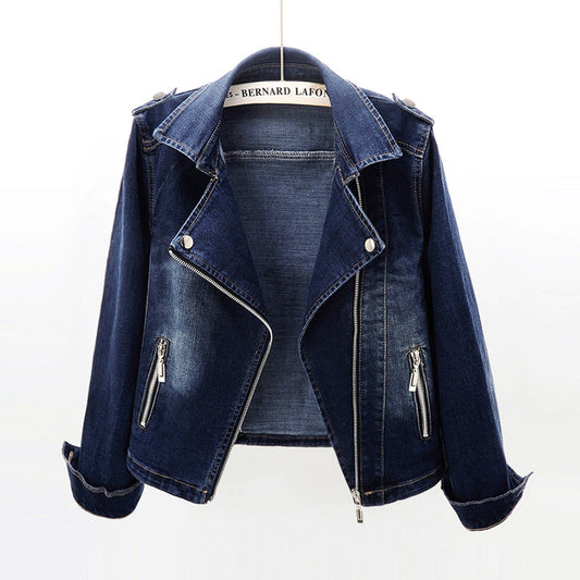 Cropped Denim Biker Jacket | Asymmetrical Zip | Edgy Style