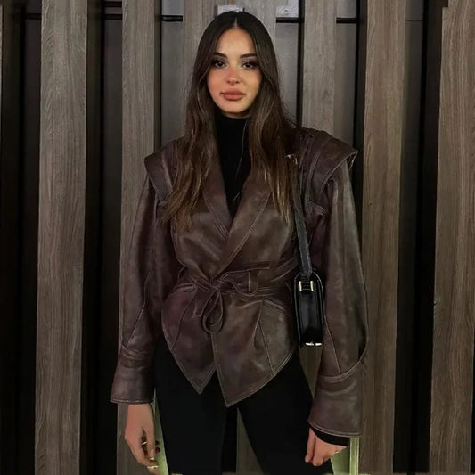 Tailored Leather Jacket | Structured Fit | Belted Waist