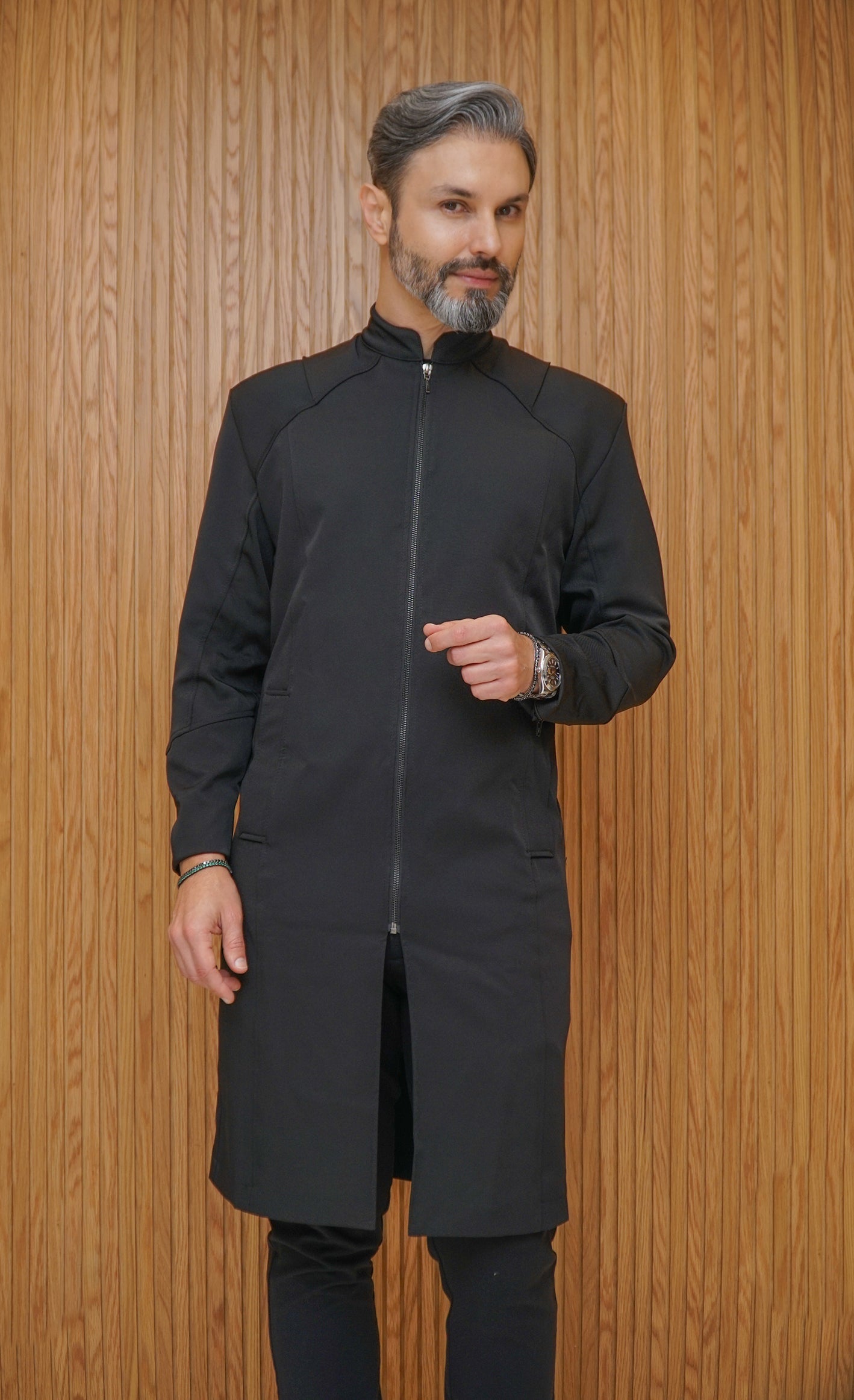 Tailored Black Kurta | High Collar | Formal Elegance