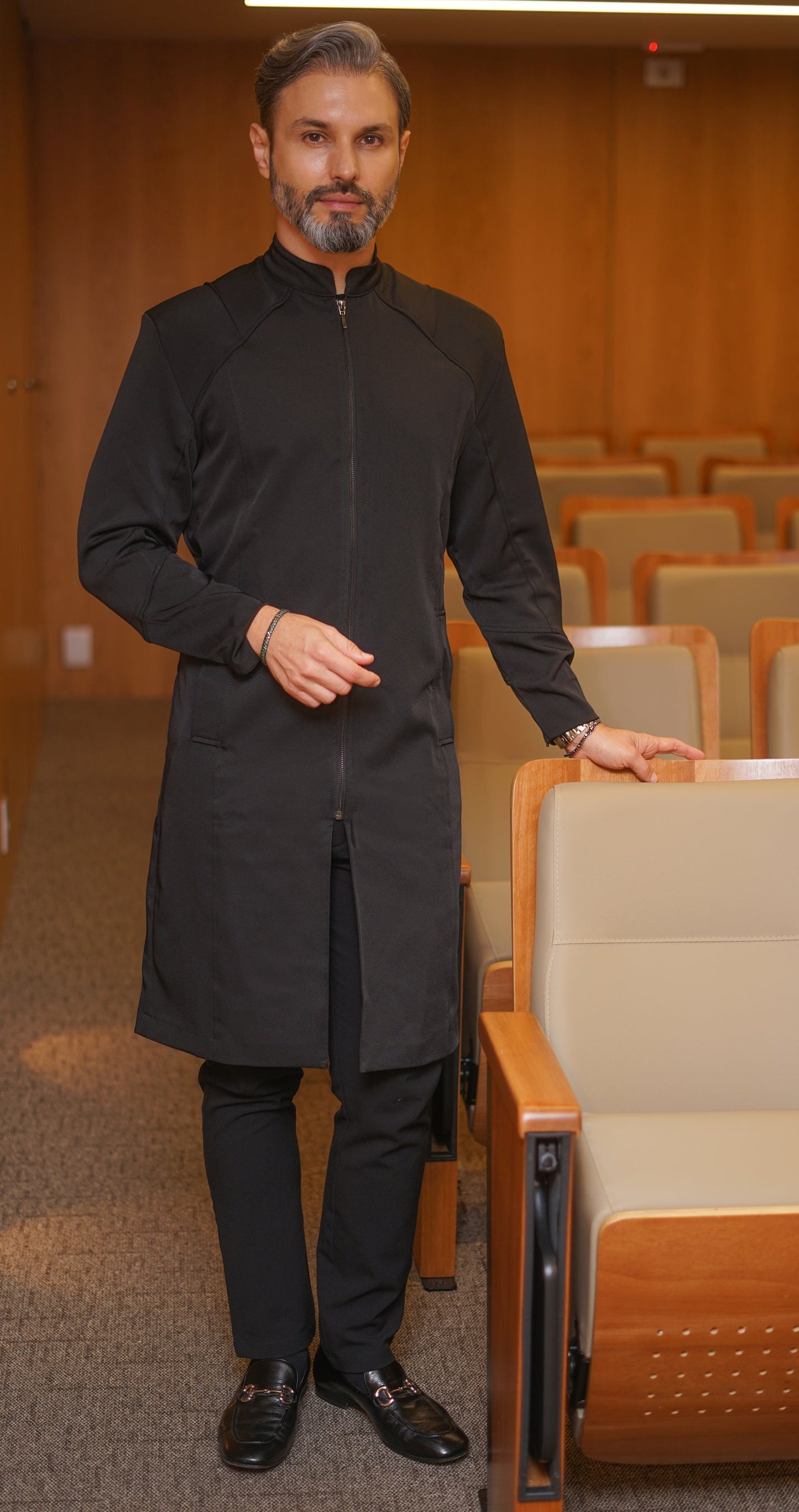 Tailored Black Kurta | High Collar | Formal Elegance