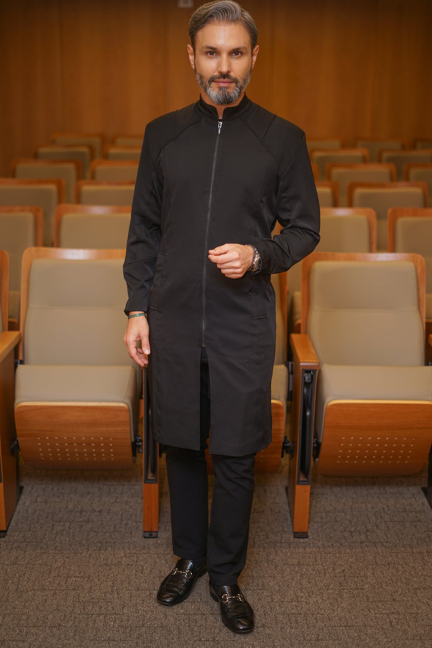 Tailored Black Kurta | High Collar | Formal Elegance