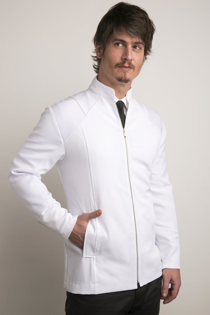 Classic White Zip-Up Jacket | Professional Style | Slim Fit