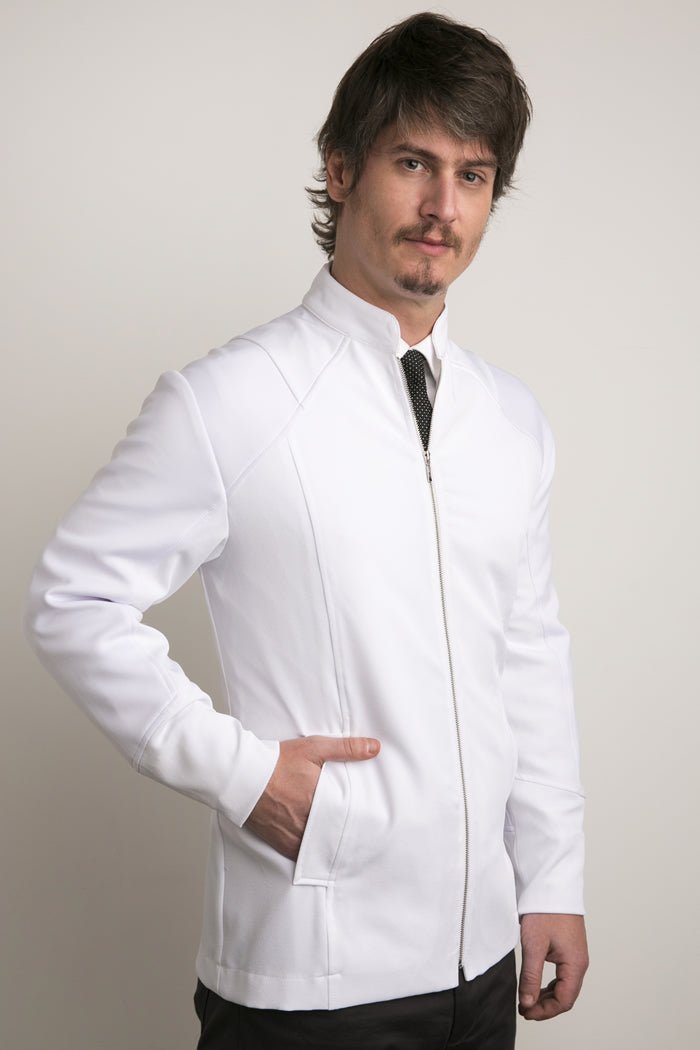 Classic White Zip-Up Jacket | Professional Style | Slim Fit