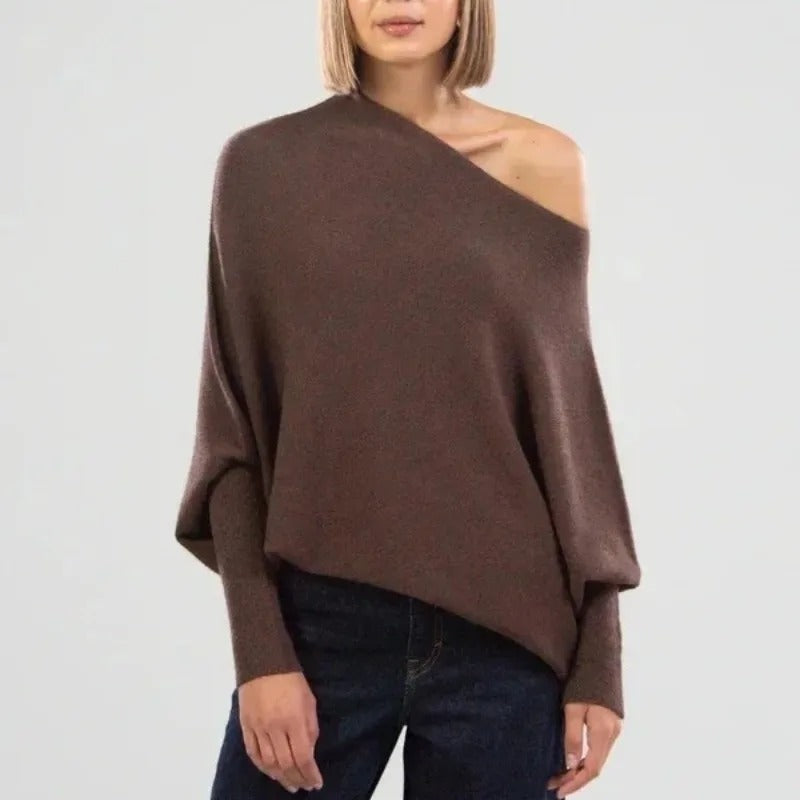 Off-Shoulder Knit Sweater | Soft Lightweight Fabric | Relaxed Fit | Casual Chic